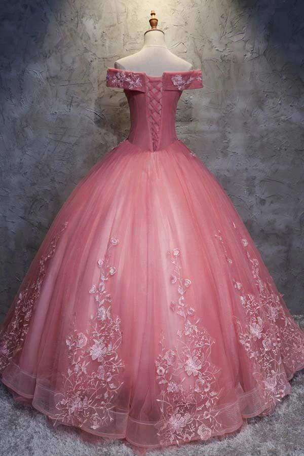 Ball Gown Off-the-Shoulder  Tulle Wedding Dress With Appliques (ZD16333)