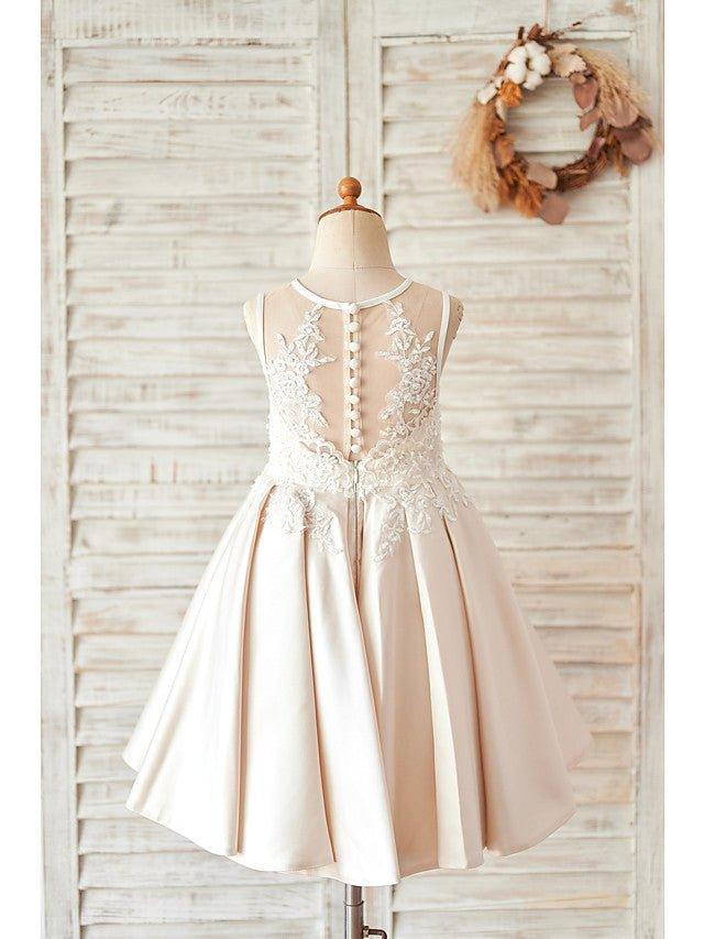 Ball Gown Satin Sleeveless Jewel Neck Wedding Birthday Flower Girl Dresses - View 2 | VelvetHem