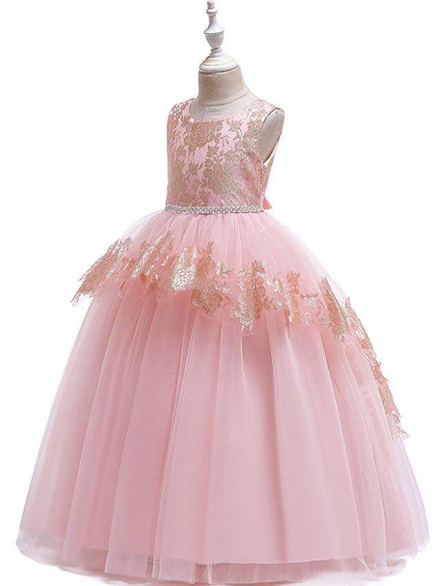 Ball Gown Tulle Sleeveless Jewel Neck Pageant Flower Girl Dresses - VelvetHem