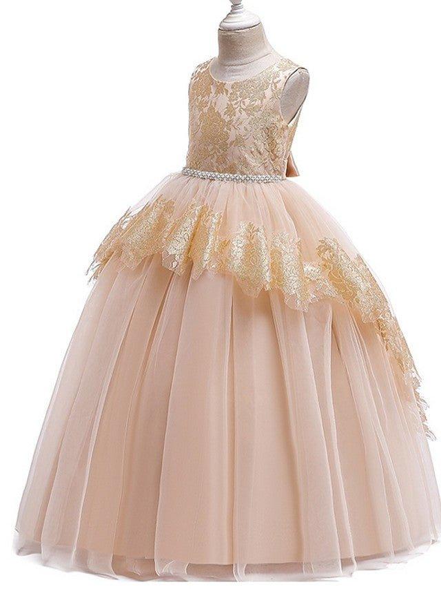 Ball Gown Tulle Sleeveless Jewel Neck Pageant Flower Girl Dresses - View 5 | VelvetHem
