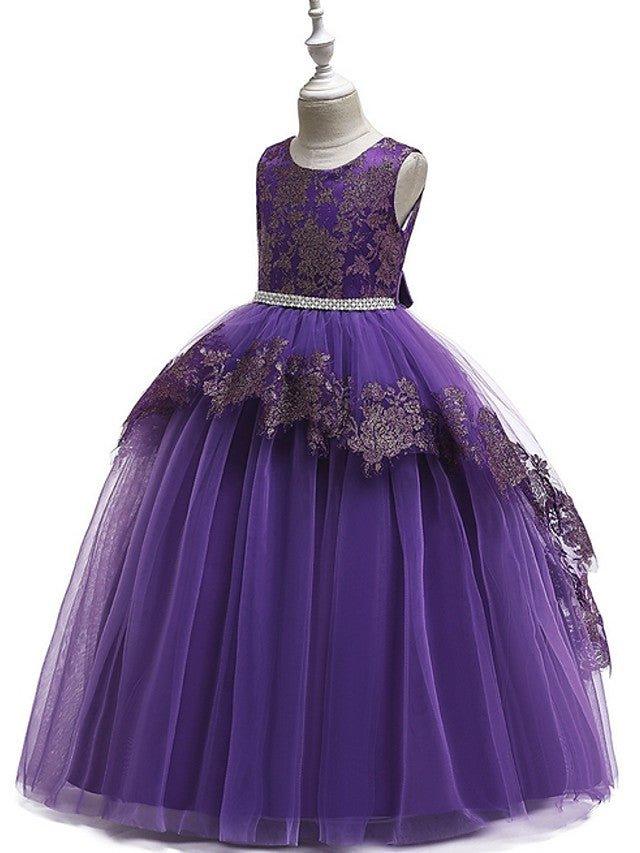 Ball Gown Tulle Sleeveless Jewel Neck Pageant Flower Girl Dresses - View 2 | VelvetHem