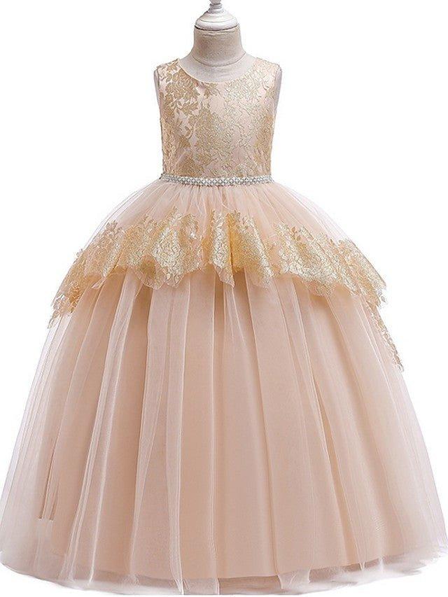 Ball Gown Tulle Sleeveless Jewel Neck Pageant Flower Girl Dresses - View 4 | VelvetHem