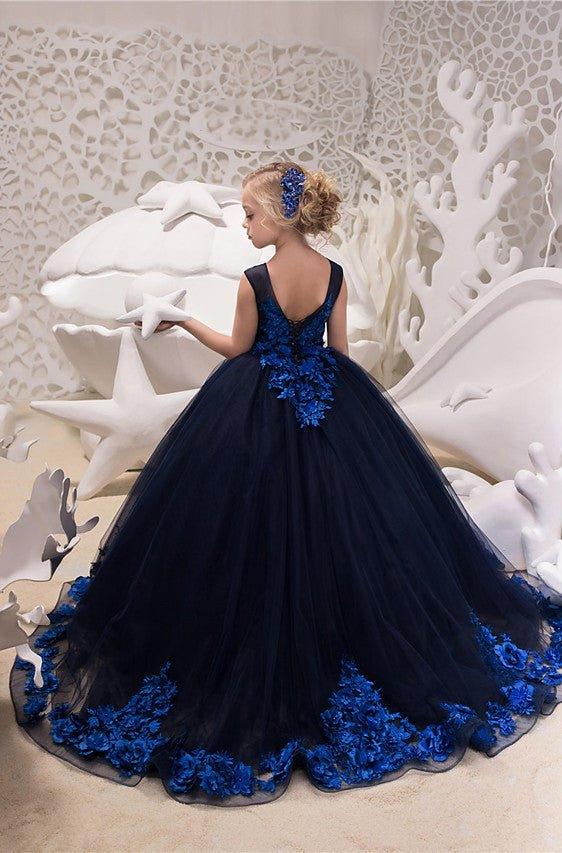 Ball Gown Tulle Sleeveless Jewel Neck Sweep Brush Train Wedding Party Flower Girl Dresses - View 2 | VelvetHem