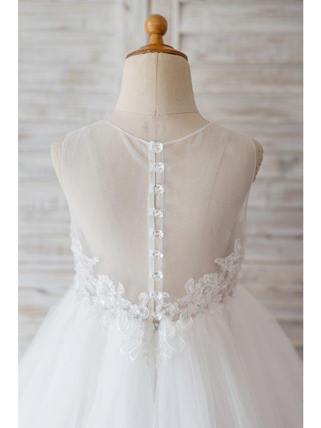 Ball Gown Tulle Sleeveless Jewel Neck Wedding Birthday Flower Girl Dresses - View 4 | VelvetHem
