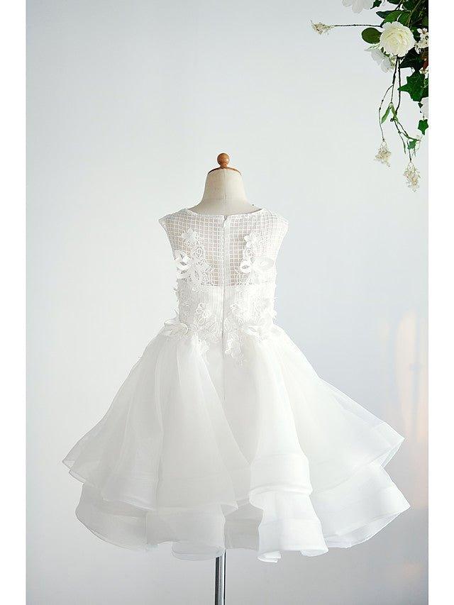 Ball Gown Tulle Sleeveless Jewel Neck Wedding Birthday Flower Girl Dresses