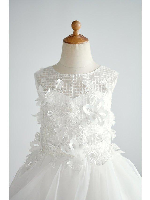 Ball Gown Tulle Sleeveless Jewel Neck Wedding Birthday Flower Girl Dresses - View 3 | VelvetHem