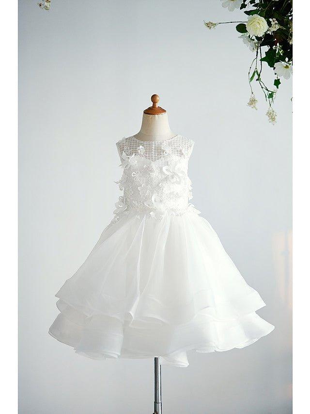 Ball Gown Tulle Sleeveless Jewel Neck Wedding Birthday Flower Girl Dresses - VelvetHem