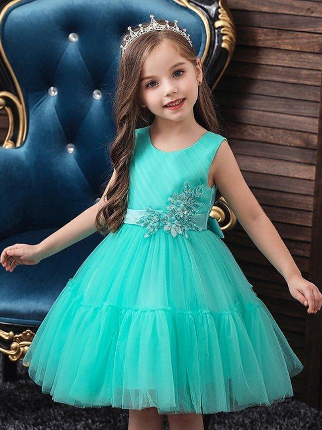 Ball Gown Tulle Sleeveless Jewel Neck Wedding Party Flower Girl Dresses