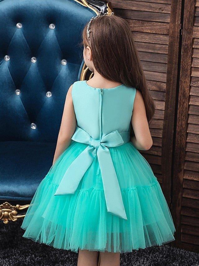 Ball Gown Tulle Sleeveless Jewel Neck Wedding Party Flower Girl Dresses