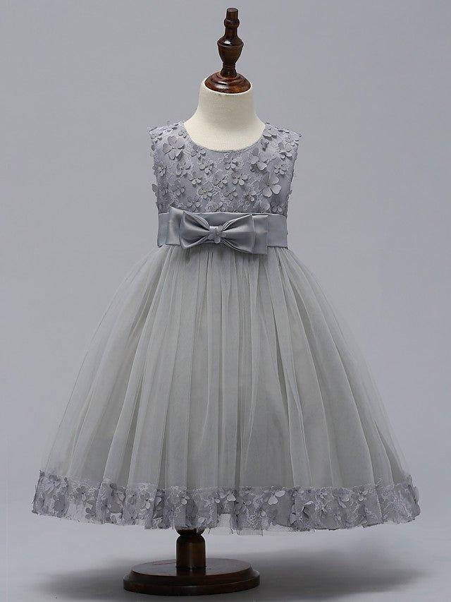 Ball Gown Tulle Sleeveless Jewel Neck Wedding Party Flower Girl Dresses With Bow - View 5 | VelvetHem