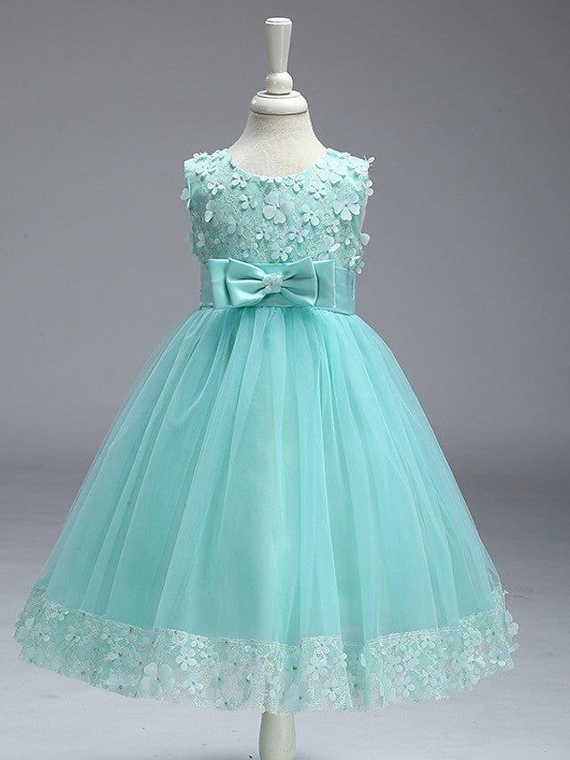 Ball Gown Tulle Sleeveless Jewel Neck Wedding Party Flower Girl Dresses With Bow - View 4 | VelvetHem
