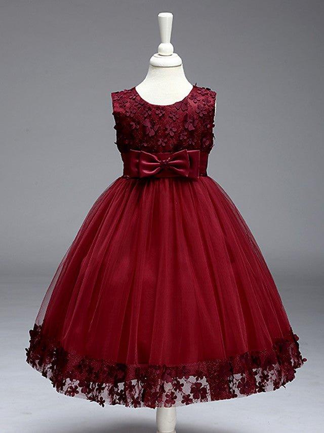 Ball Gown Tulle Sleeveless Jewel Neck Wedding Party Flower Girl Dresses With Bow - View 9 | VelvetHem