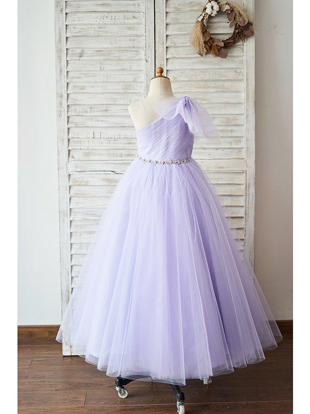 Ball Gown Tulle Sleeveless One Shoulder Wedding Birthday Flower Girl Dresses - View 2 | VelvetHem