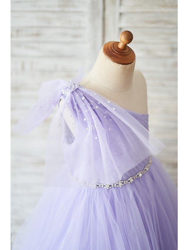 Ball Gown Tulle Sleeveless One Shoulder Wedding Birthday Flower Girl Dresses - View 3 | VelvetHem