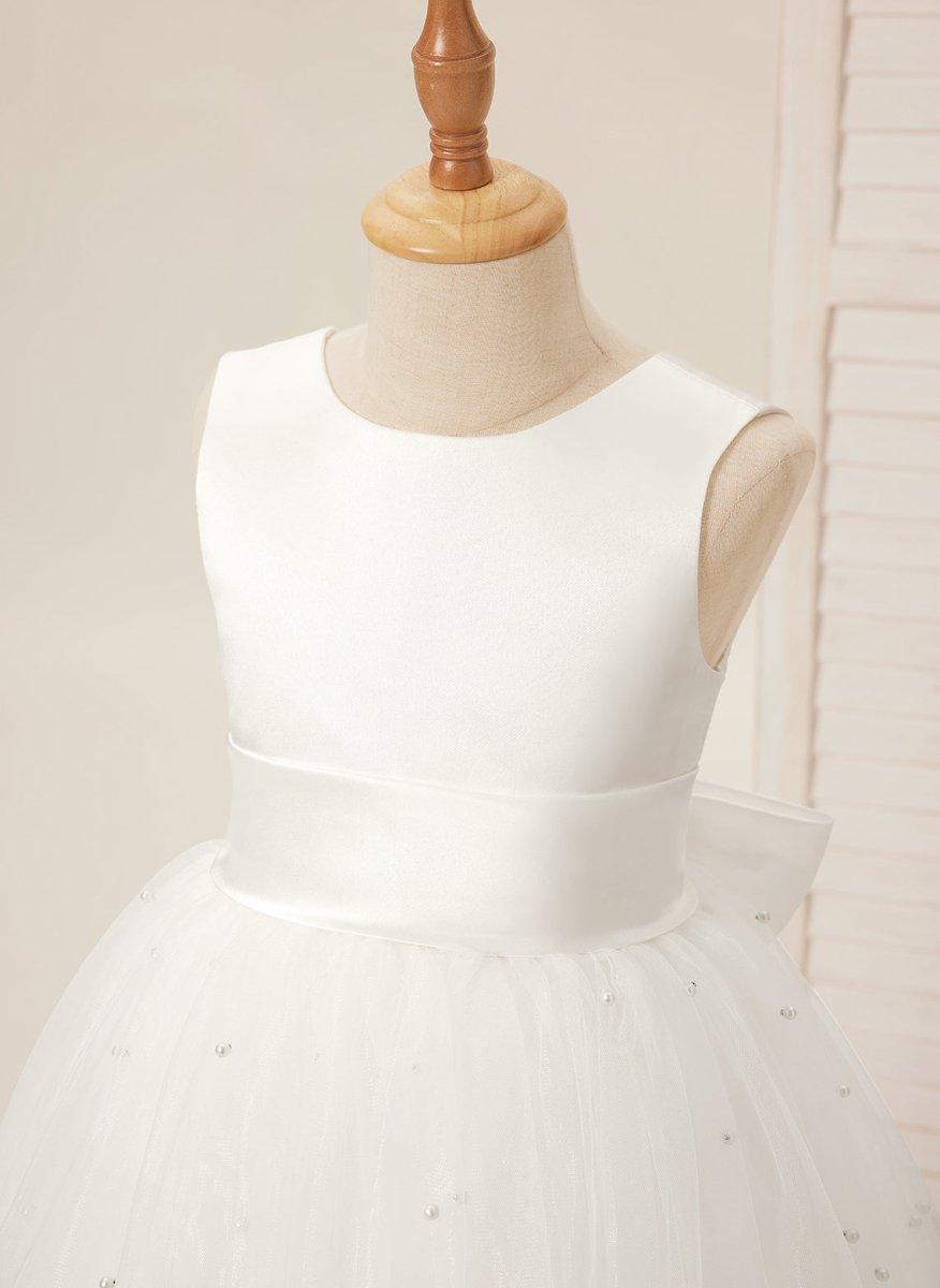 Ball-Gown/Princess Satin Tulle Knee-length Flower Girl Dress