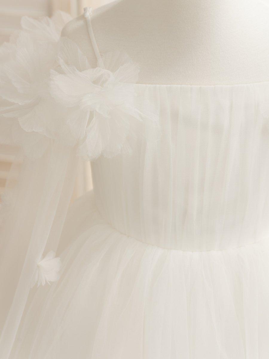 Ball-Gown/Princess Satin Tulle Tea-length Ivory Flower Girl Dress