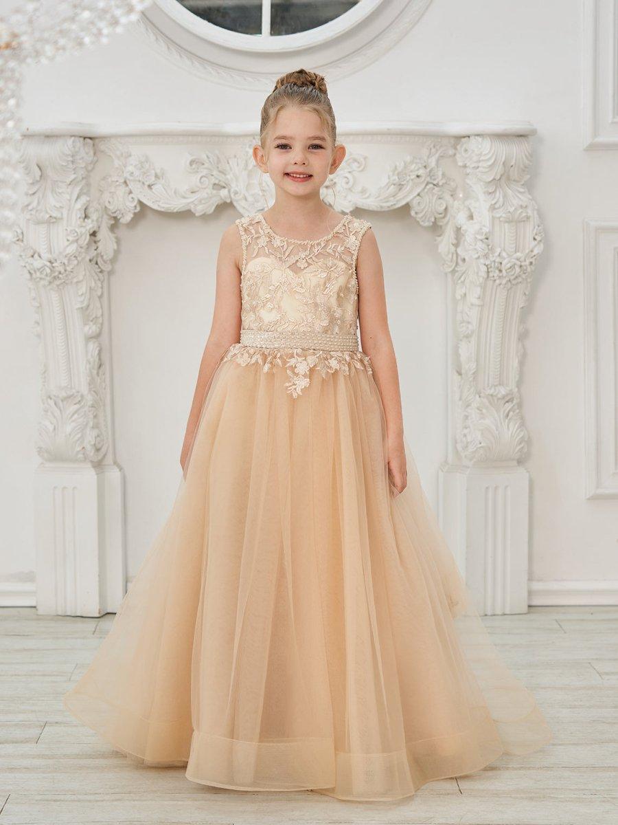 Ball-Gown/Princess Tulle Sweep Train Champagne Flower Girl Dress