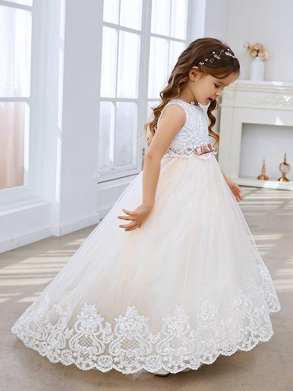 Ball-Gown/Princess Tulle Sweep Train Ivory  Flower Girl Dress
