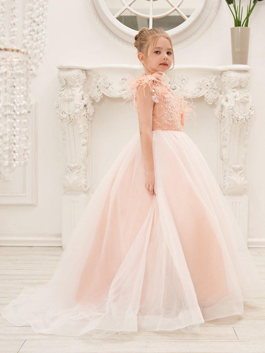 Ball-Gown/Princess Tulle Sweep Train Pink Flower Girl Dress