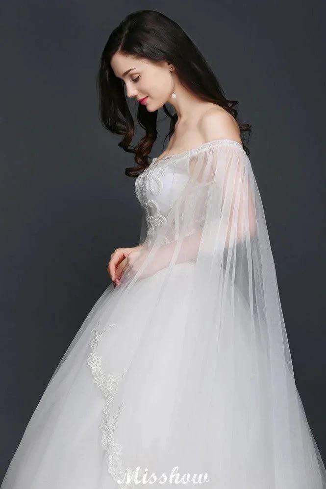 Ball Gowns Appliques Straps Tulle Elegant Wedding Dresses (ZD13947)
