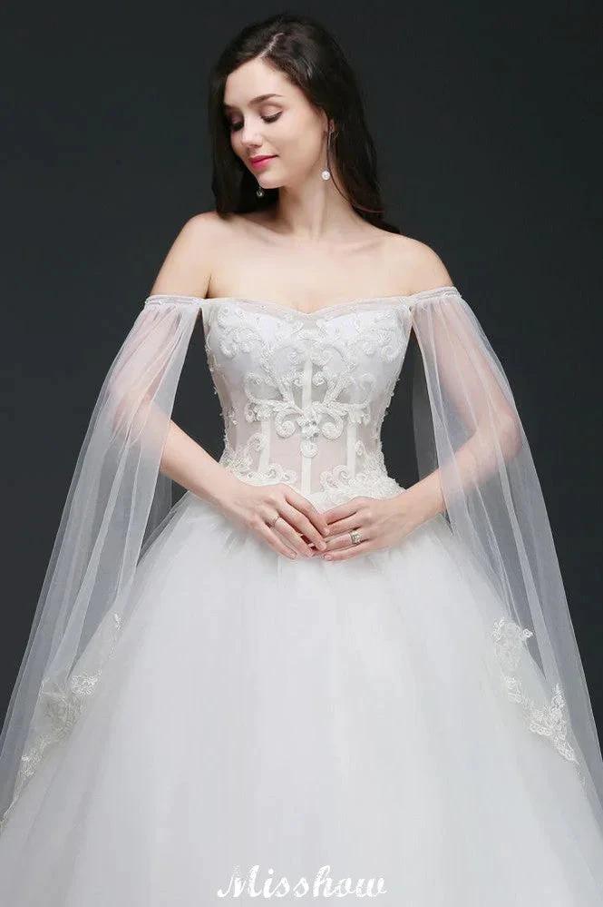 Ball Gowns Appliques Straps Tulle Elegant Wedding Dresses (ZD13947)