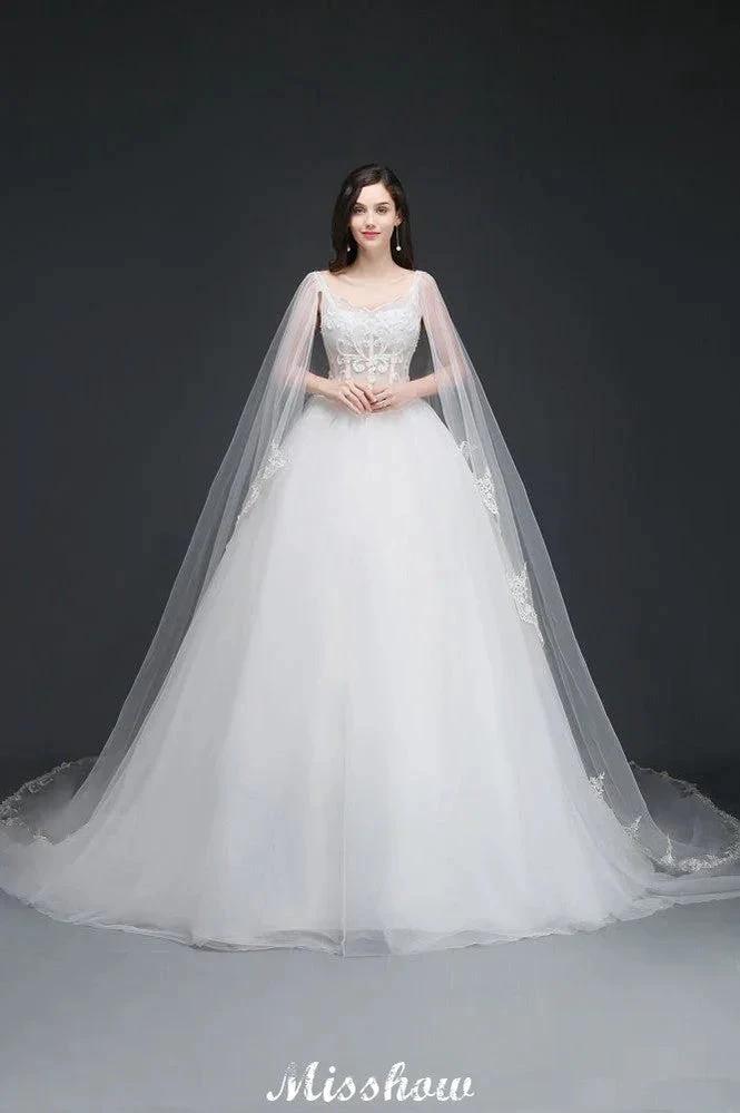 Ball Gowns Appliques Straps Tulle Elegant Wedding Dresses by misshow.com
