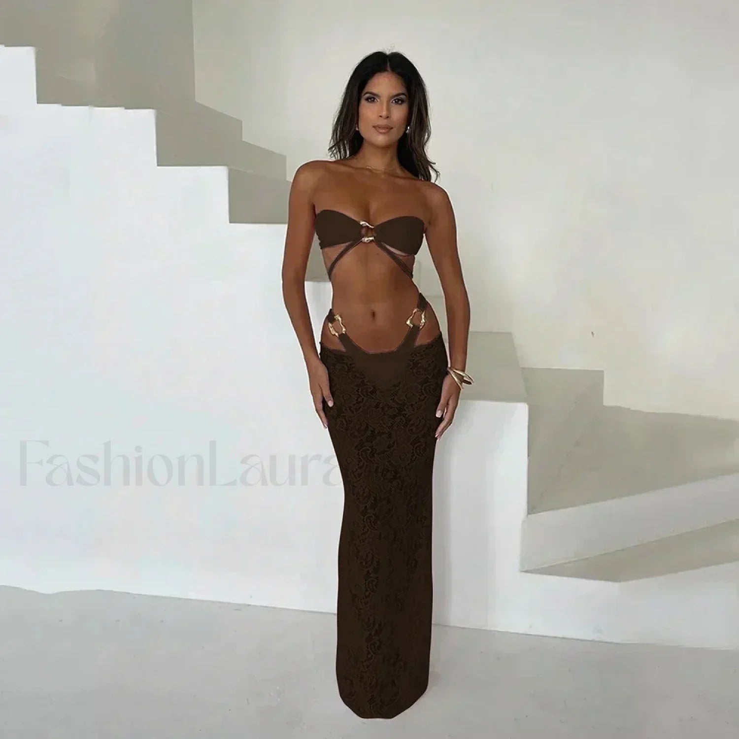 Bandeau Long Dress Bikini Three Piece Set WD1088K1 / S
