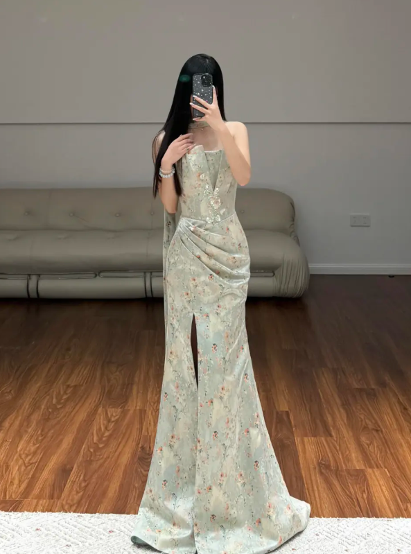 Flora Light Green Mermaid Prom Party Dress Evening Dress Birthday Outfit