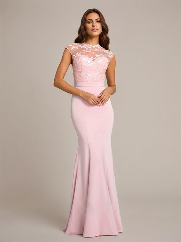 Petal Trumpet/Mermaid High Neck Floor-Length Sleeveless Stretch Crepe Bridesmaid Dress
