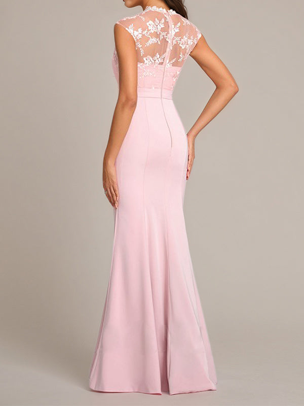 Petal Trumpet/Mermaid High Neck Floor-Length Sleeveless Stretch Crepe Bridesmaid Dress