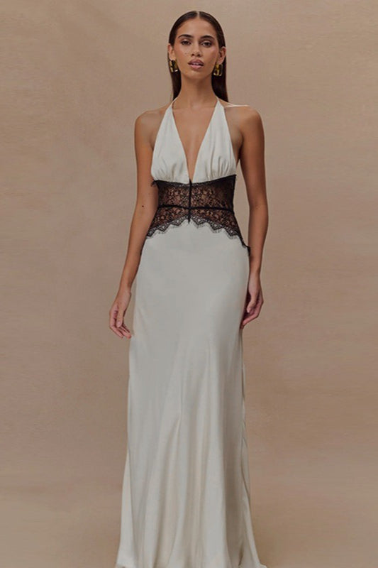 V Neck Backless Lace Dress - View 4 | VelvetHem