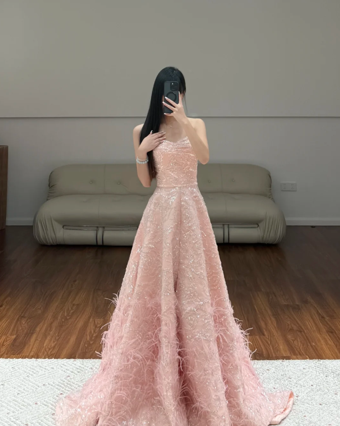 Sequin Lace Pink Prom Party Dress Evening Dress Birthday Dress