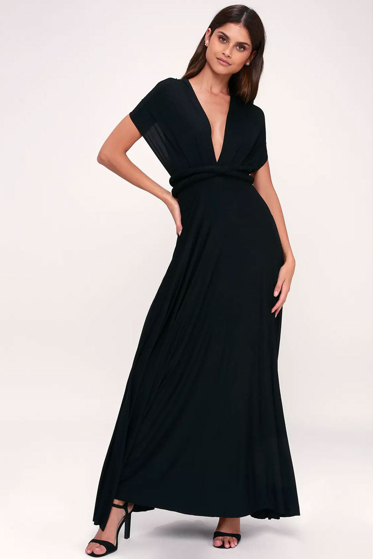 Convertible High Waist A-Line Infinity Maxi Prom Dress - Black - View 5 | VelvetHem