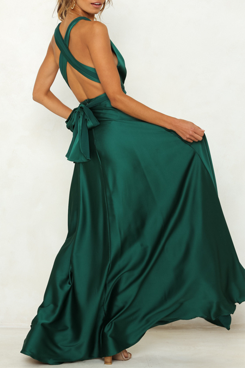 Celebrities Elegant Solid Backless Strap Design V Neck Evening Dress Dresses - View 8 | VelvetHem