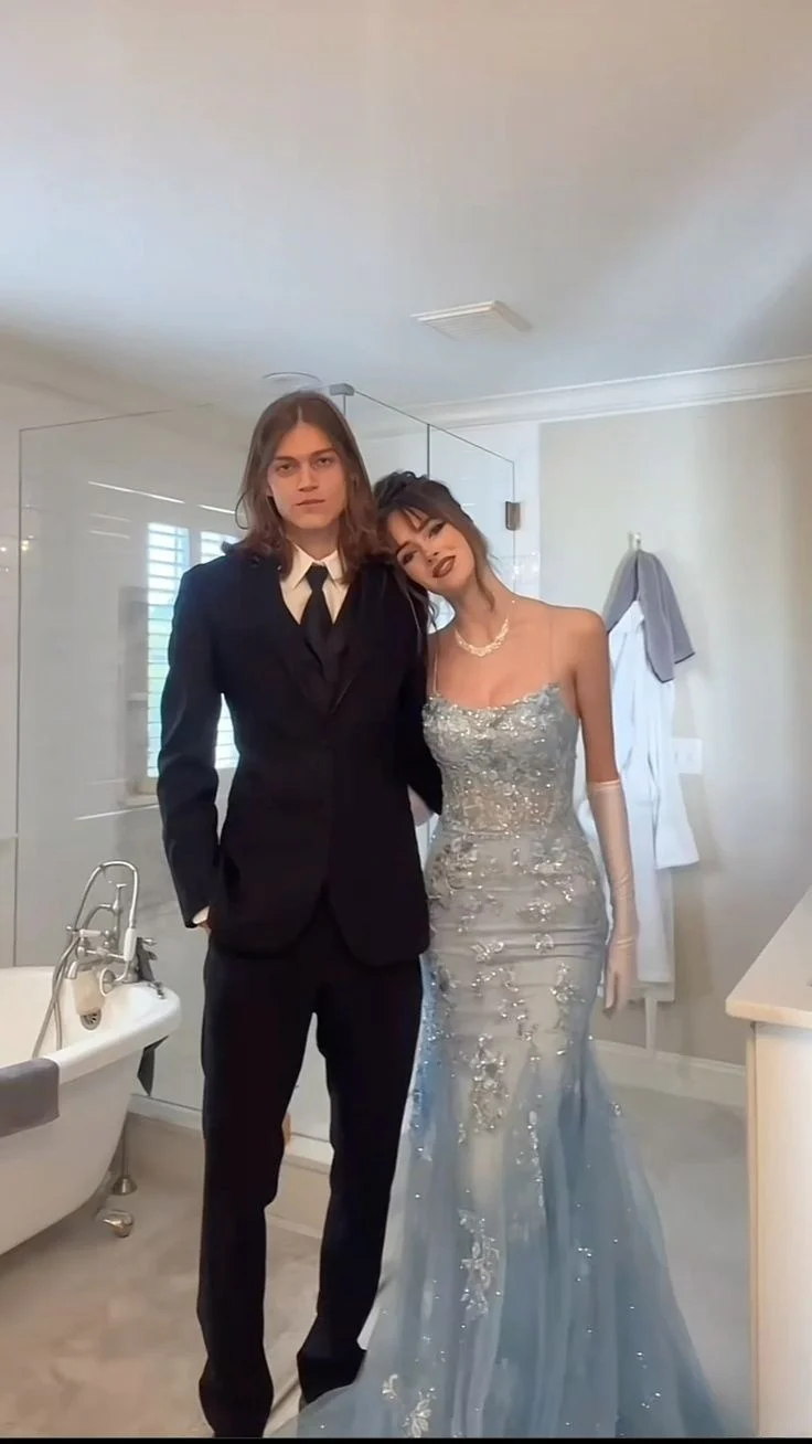 Mermaid Blue Long Prom Dress Applique Tulle Evening Dress