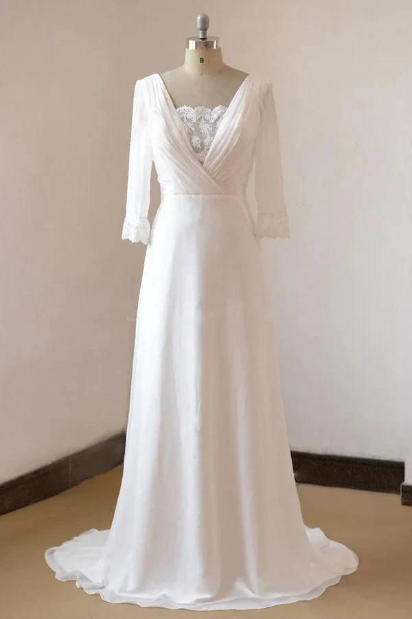 Beach Long A-line Chiffon Backless Wedding Dress with Sleeves (ZD15860)