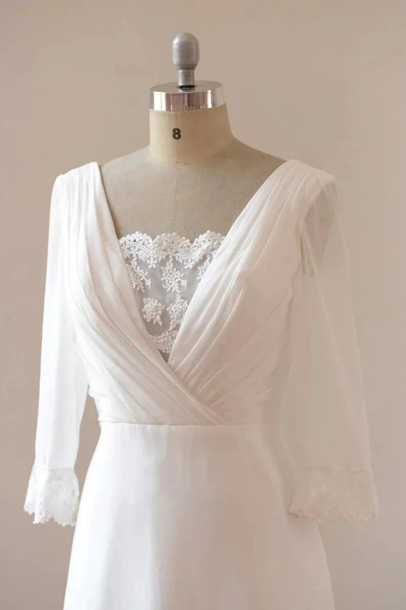 Beach Long A-line Chiffon Backless Wedding Dress with Sleeves (ZD15860)