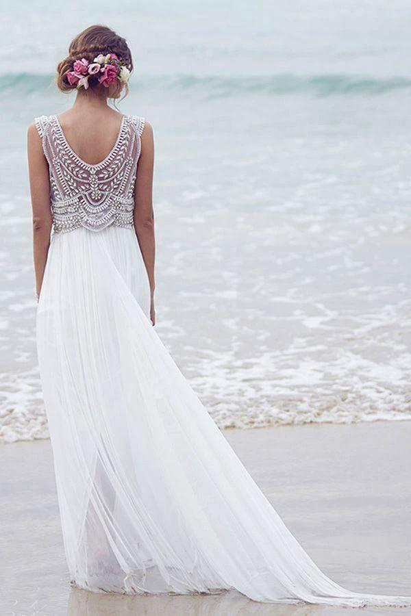 Beach Wedding Dresses A-line V-neck Short Train Sexy Bridal Gown (ZD16269)