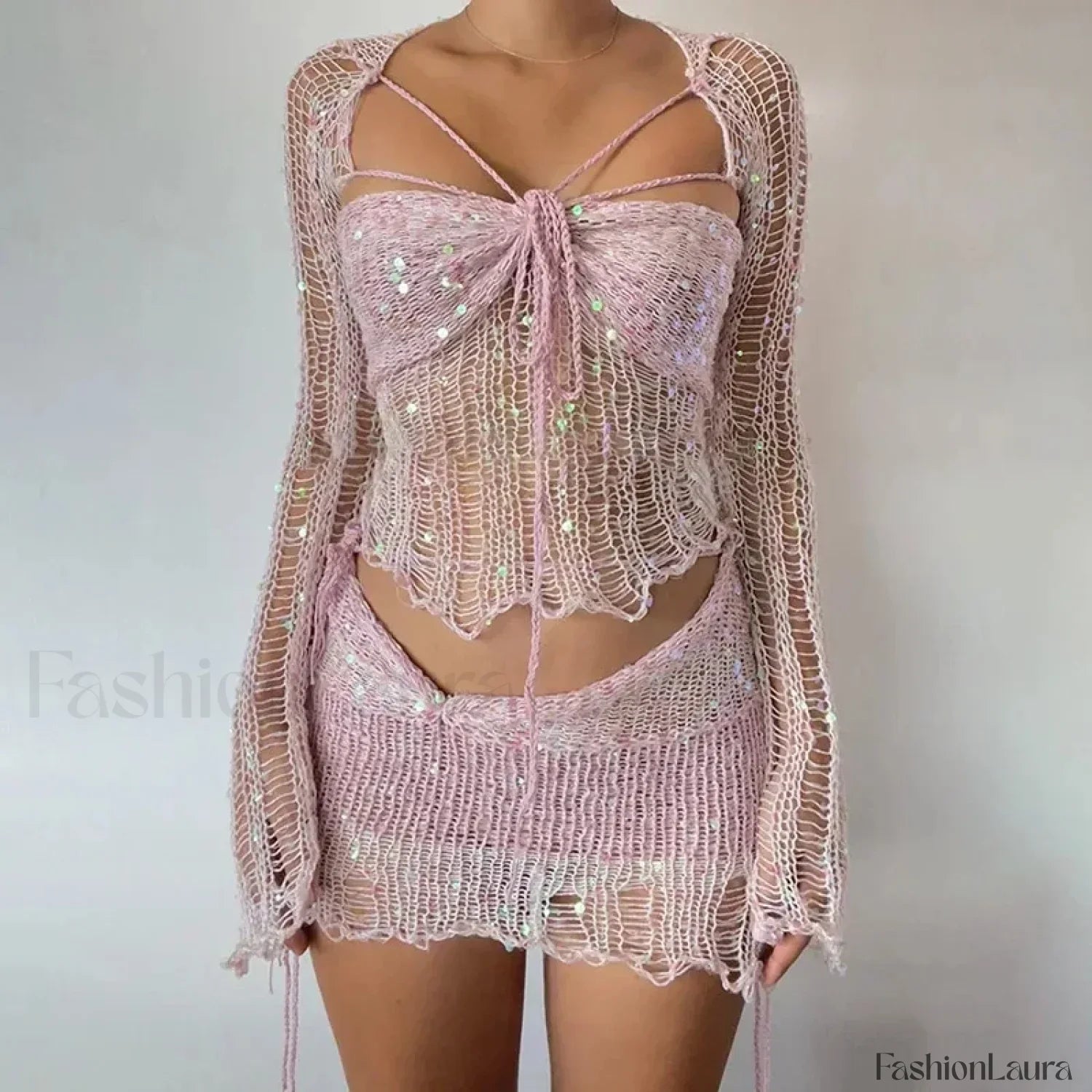 Beaded Knit Set Mini Dress