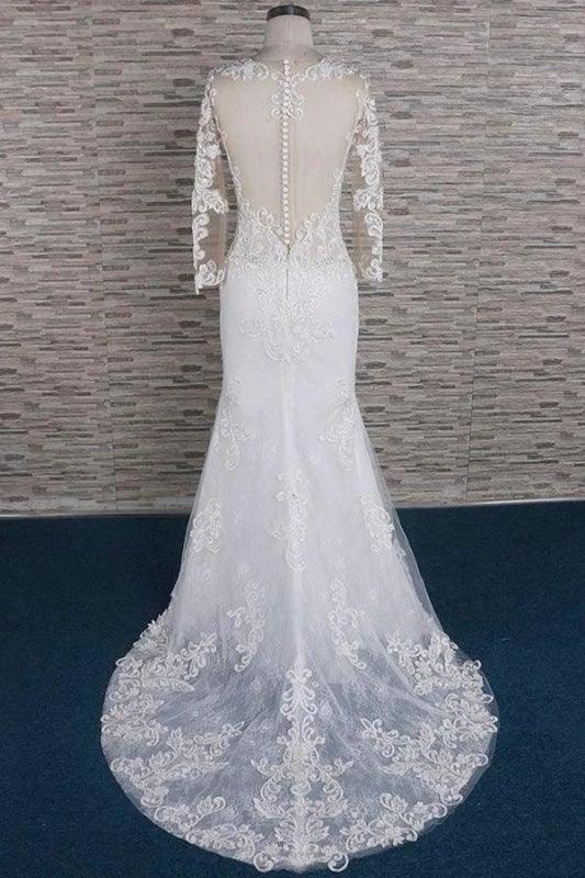 Beading Appliques Long Sleeve Mermaid Elegant Wedding Dresses (ZD14742)
