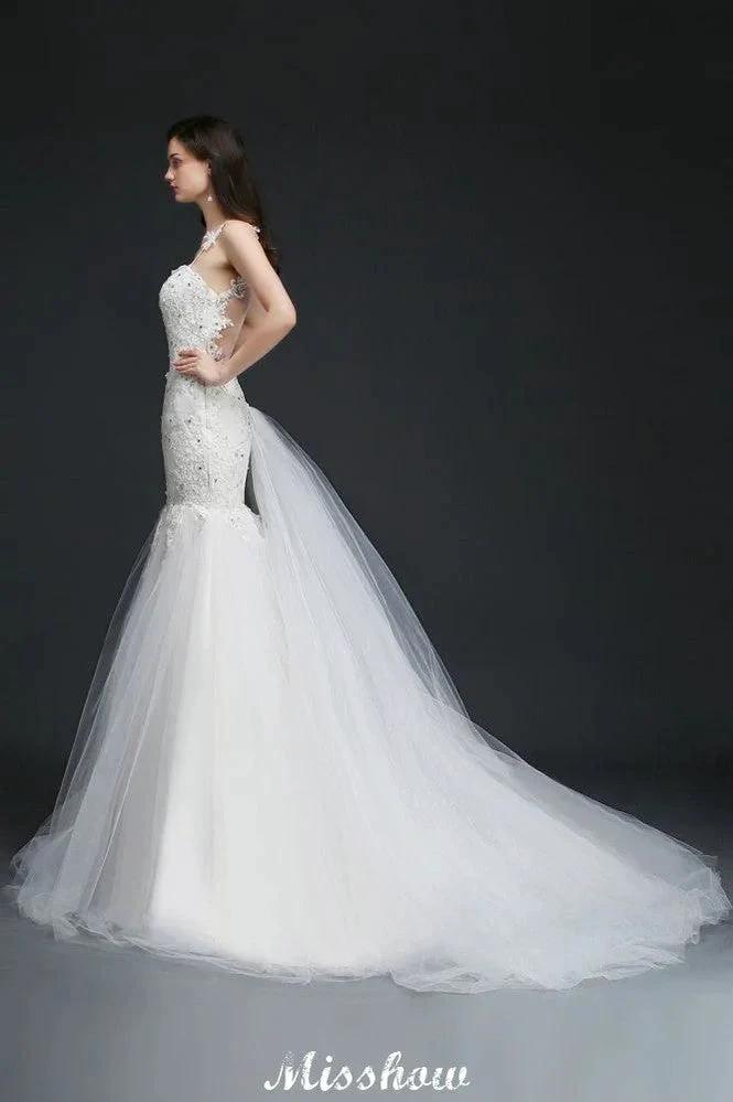 Beading Mermaid Spaghetti Strap Romantic Wedding Dress (ZD13944)