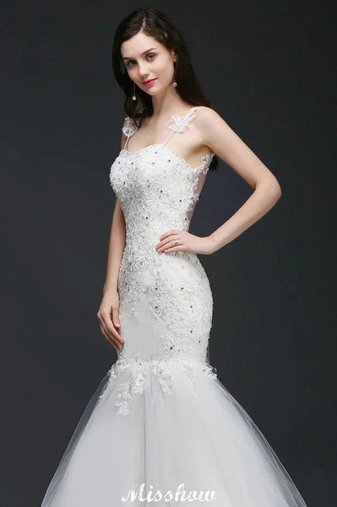 Beading Mermaid Spaghetti Strap Romantic Wedding Dress (ZD13944)