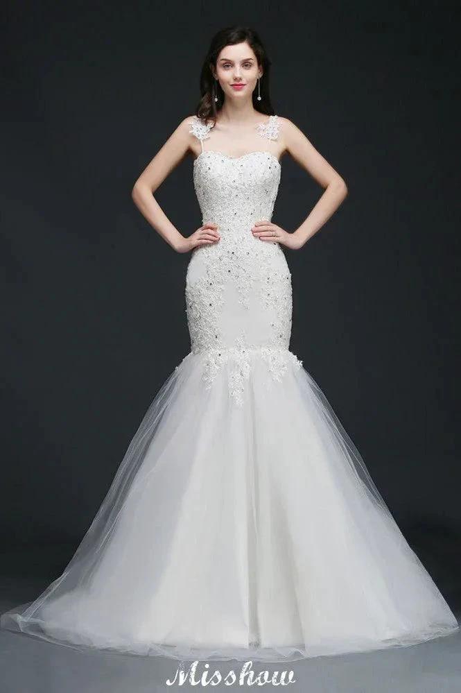 Beading Mermaid Spaghetti Strap Romantic Wedding Dress (ZD13944)