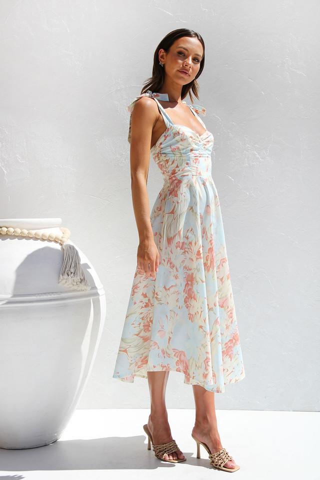 Yamel Minimalist Printed Midi Dress with Straps Premium Wardrobe Essential