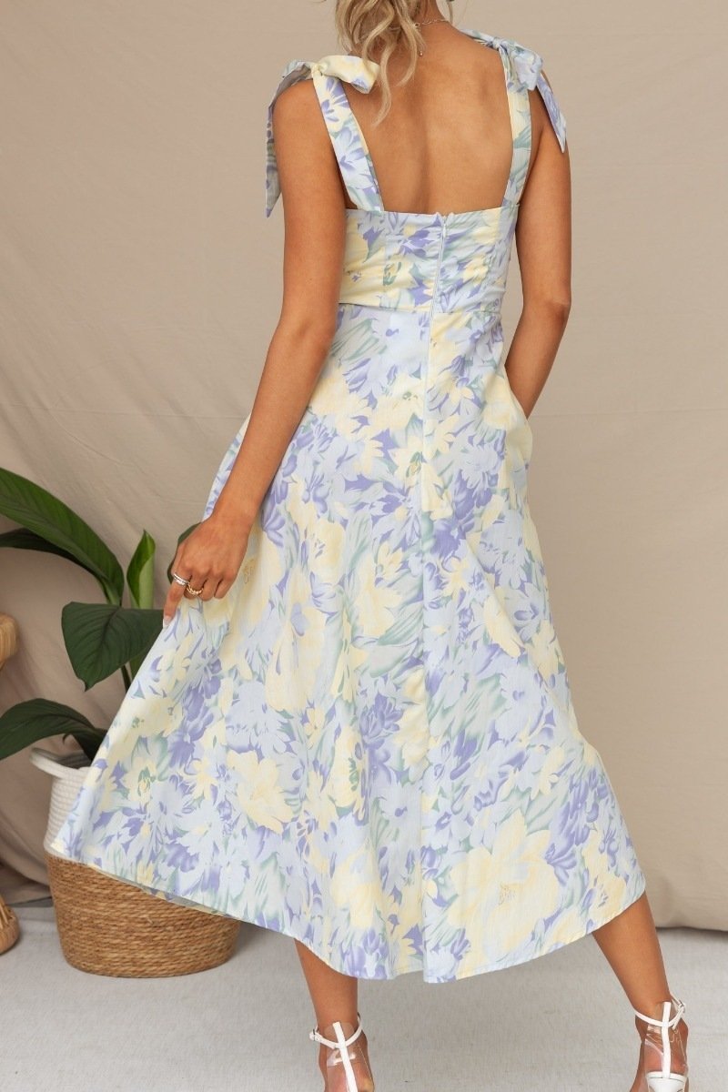 Yamel Minimalist Printed Midi Dress with Straps Premium Wardrobe Essential