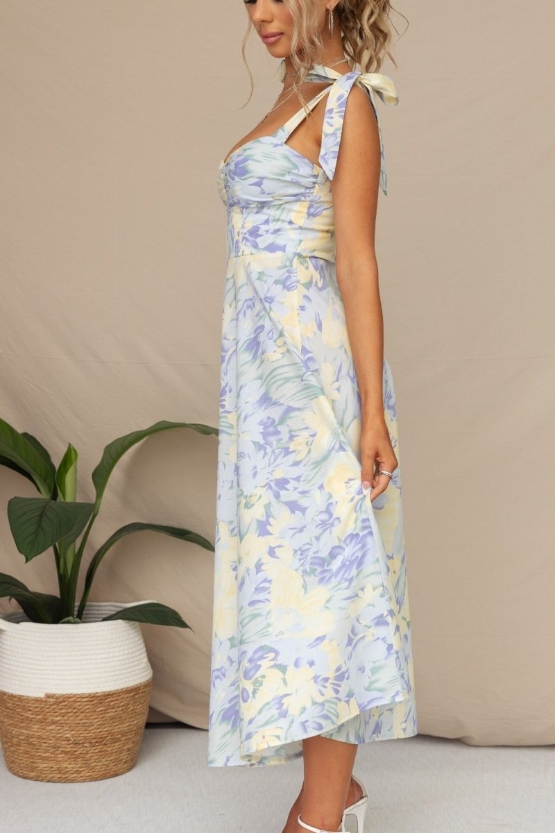 Yamel Minimalist Printed Midi Dress with Straps Premium Wardrobe Essential
