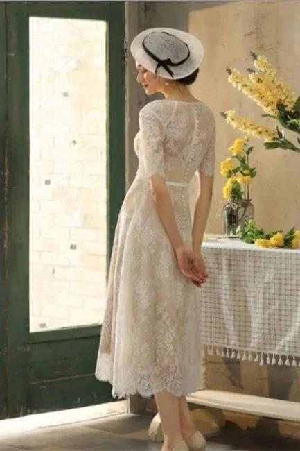 Beautiful A-line Lace Short Wedding Dresses With 3/4 Sleeves (ZD16521)