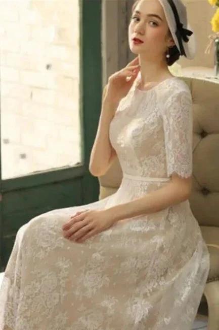 Beautiful A-line Lace Short Wedding Dresses With 3/4 Sleeves (ZD16521)