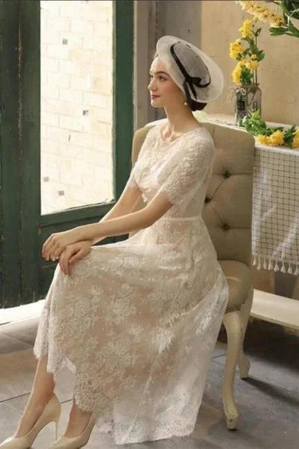 Beautiful A-line Lace Short Wedding Dresses With 3/4 Sleeves (ZD16521)