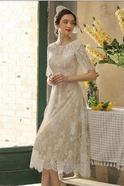 Beautiful A-line Lace Short Wedding Dresses With 3/4 Sleeves (ZD16521)